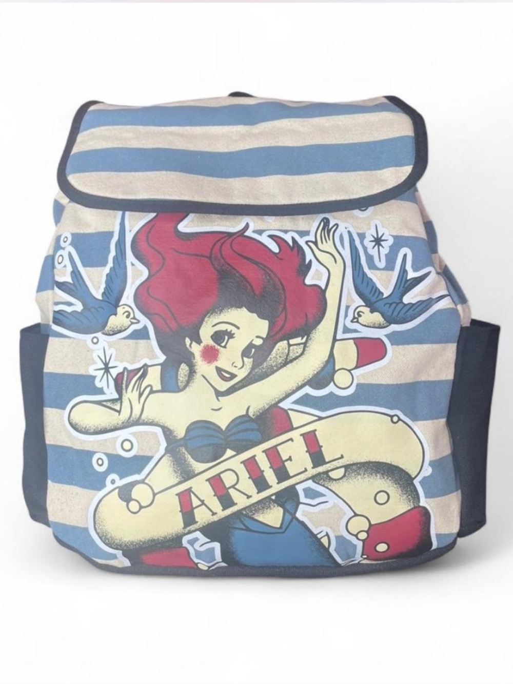 Loungefly x Disney Ariel Nautical Pin-Up Tattoo Style Canvas Slouch Backpack